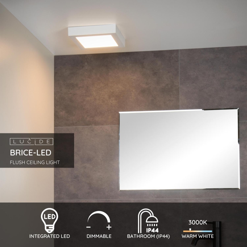 Lucide BRICE-LED - Zapustené stropné svietidlo Kúpeľňa - LED Dim. - 1x22W 3000K - IP44 - Biela
